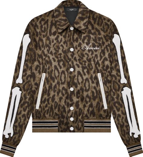 Varsity jacket in leather and leopard print fur